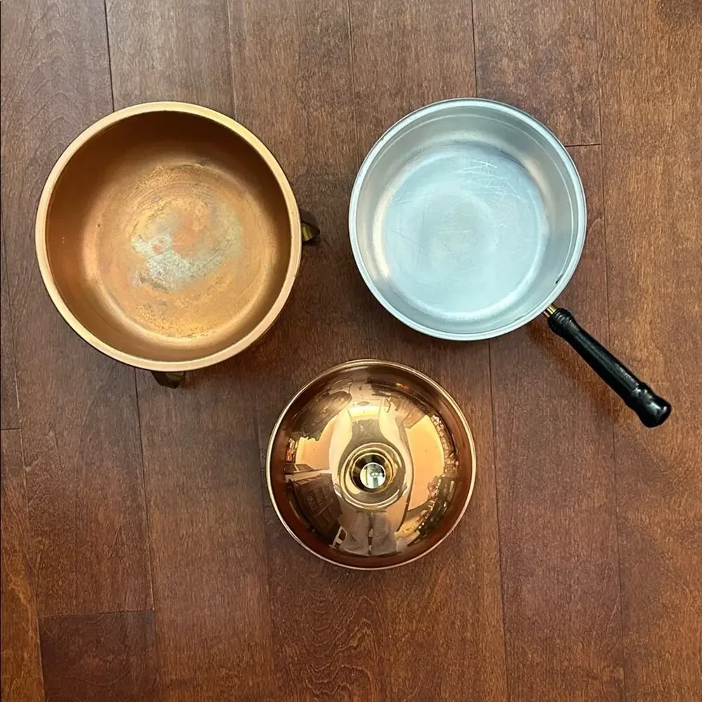 Vintage Copper and Brass Chafing Dish with Black Wooden Handle